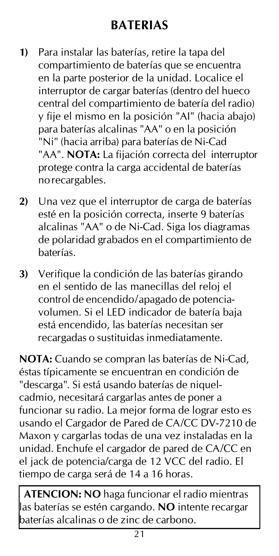 Baterias | Maxon Telecom HCB-10C User Manual | Page 25 / 36