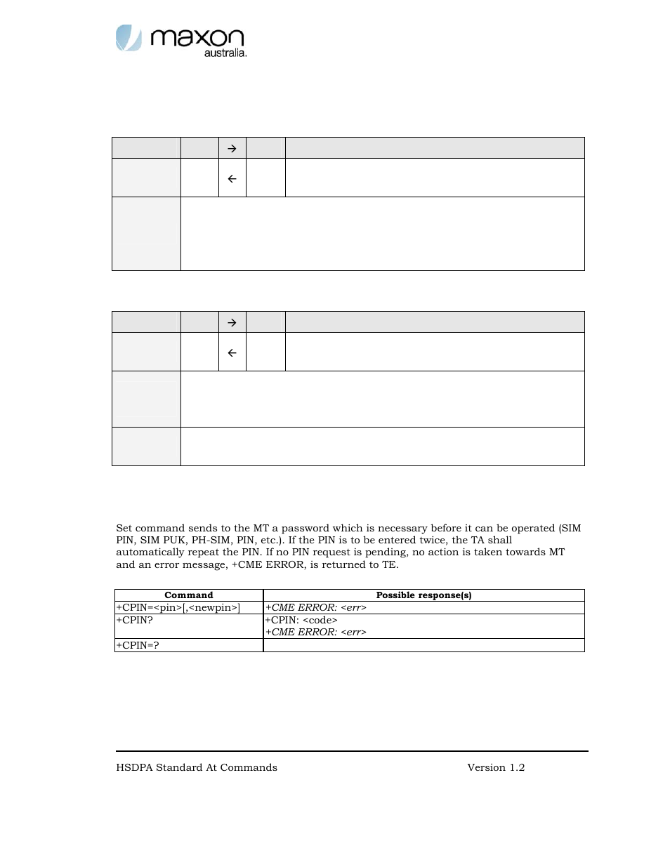 Band selection (at$$mband), Enter pin +cpin | Maxon Telecom MODMAX MM-6280IND User Manual | Page 35 / 61