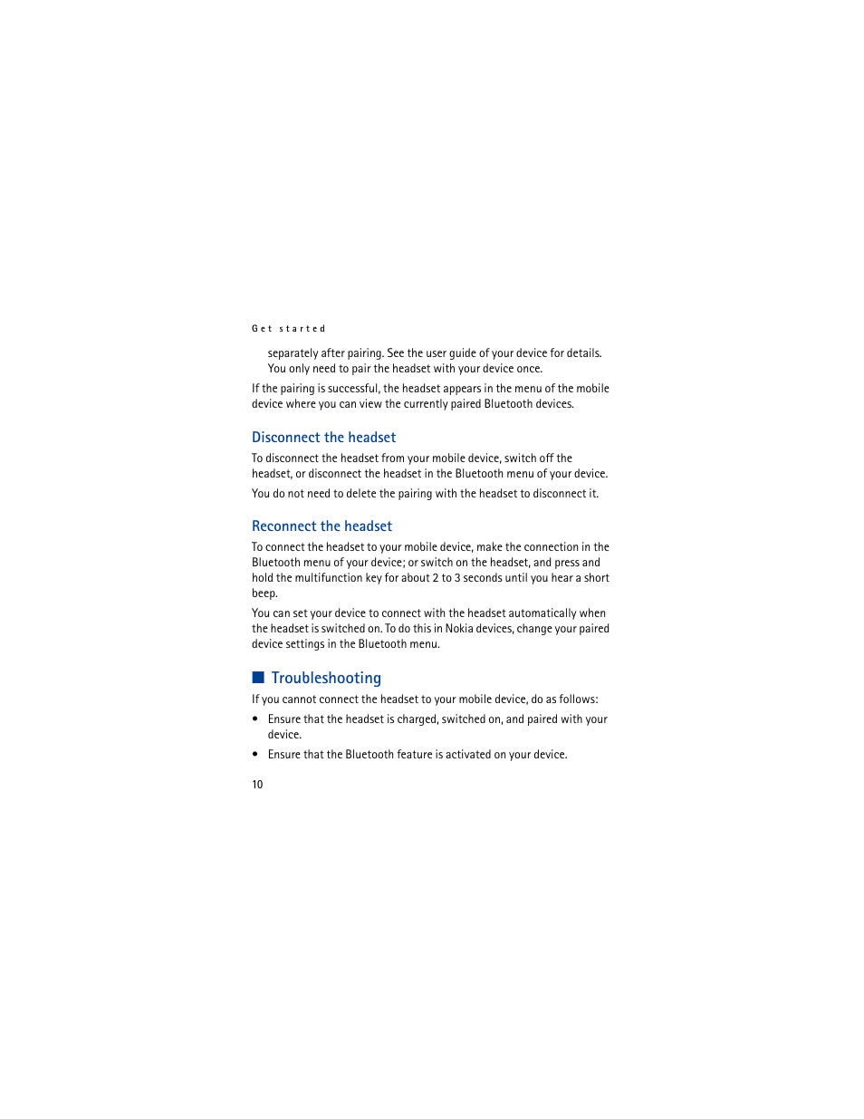Disconnect the headset, Reconnect the headset, Troubleshooting | Disconnect the headset reconnect the headset | Mobile Authority Headset BH-701 User Manual | Page 10 / 16