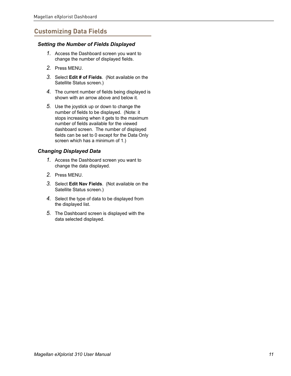 Customizing data fields | MiTAC MAGELLAN EXPLORIST 310 User Manual | Page 22 / 39