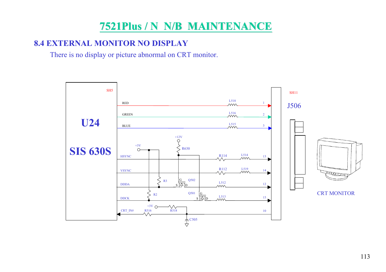 4 external monitor no display, J506 | MiTAC 7521 PLUS/N User Manual | Page 114 / 180