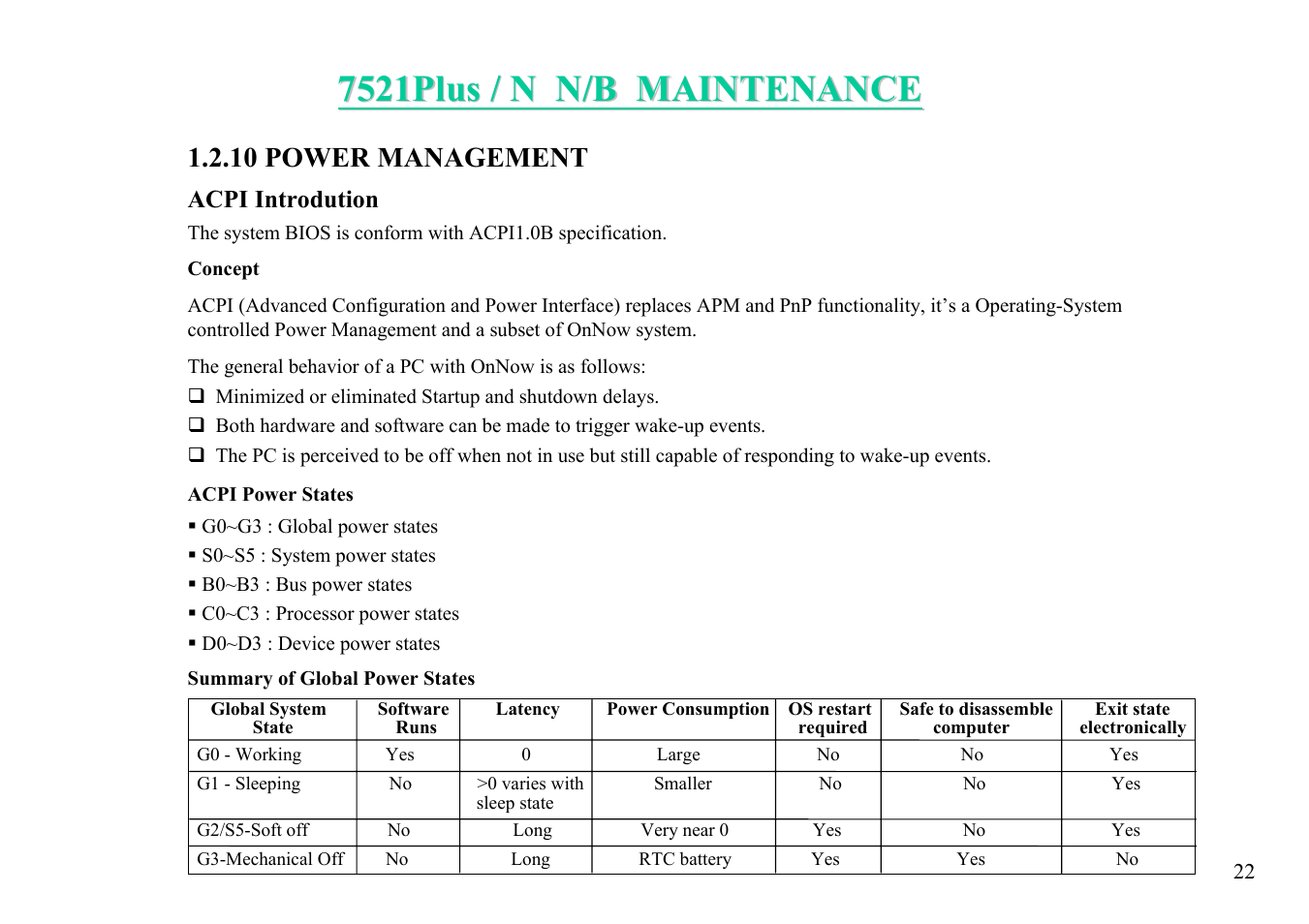 10 power management | MiTAC 7521 PLUS/N User Manual | Page 23 / 180