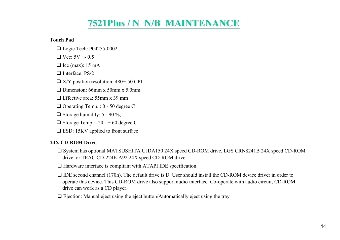 MiTAC 7521 PLUS/N User Manual | Page 45 / 180