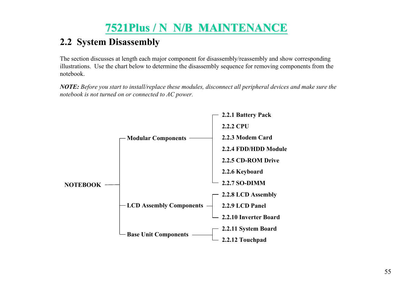 2 system disassembly | MiTAC 7521 PLUS/N User Manual | Page 56 / 180