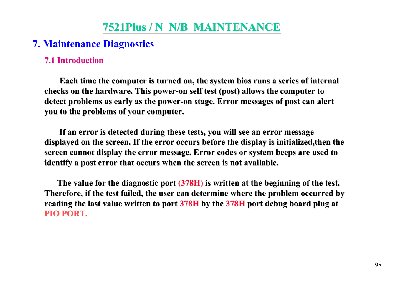 Maintenance diagnostics | MiTAC 7521 PLUS/N User Manual | Page 99 / 180