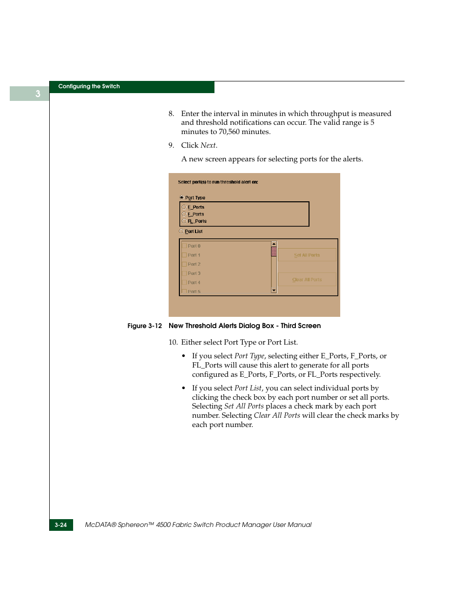 New threshold alerts dialog box - third screen -24 | McDATA Sphereon 4500 User Manual | Page 120 / 216