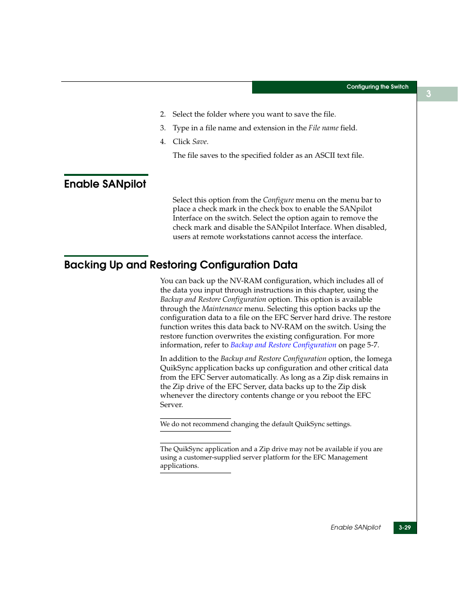 Enable sanpilot, Backing up and restoring configuration data, R to | Backing, Up and restoring configuration data, Backing up and, Restoring configuration data | McDATA Sphereon 4500 User Manual | Page 125 / 216