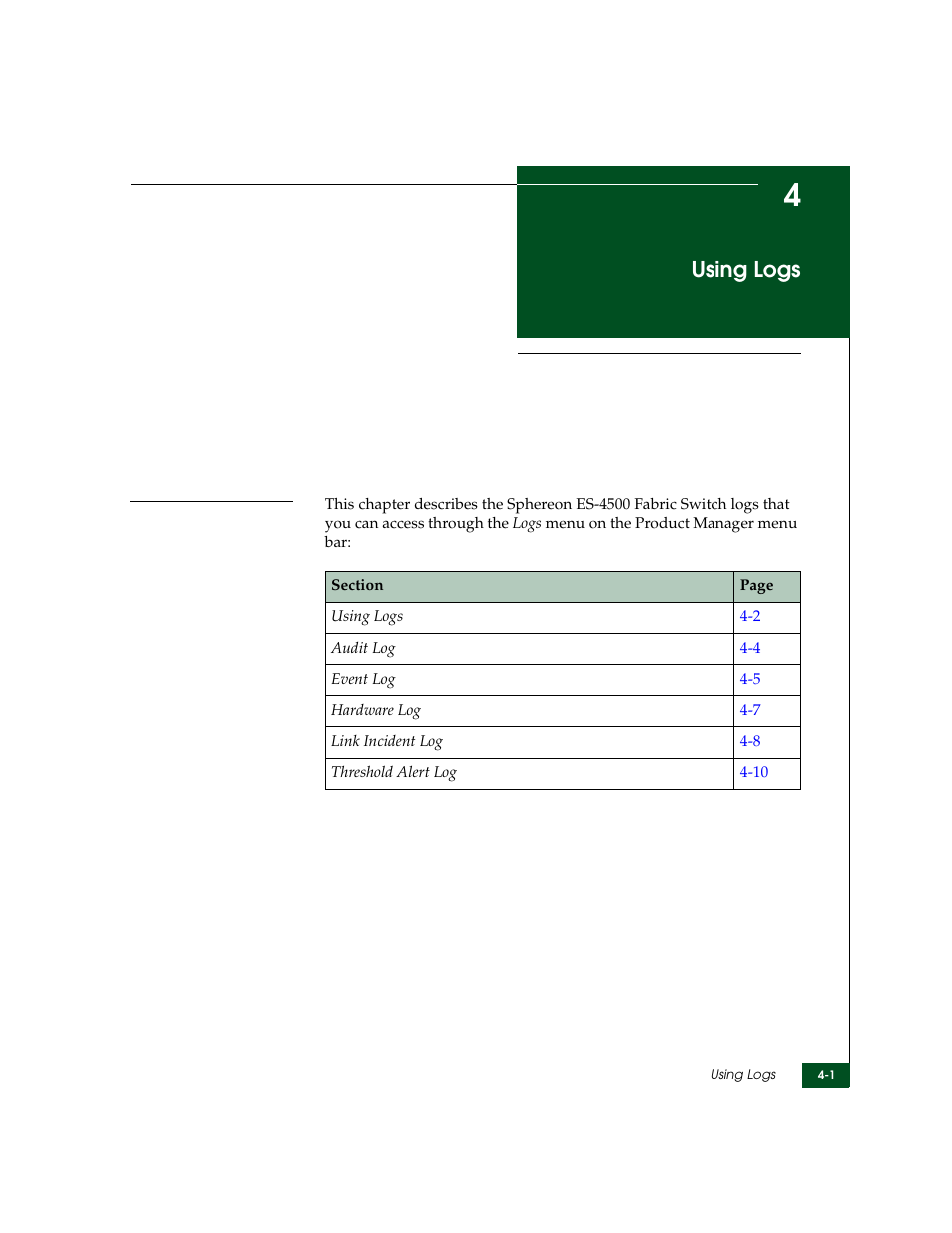 Using logs, Chapter 4, Fer to | McDATA Sphereon 4500 User Manual | Page 127 / 216
