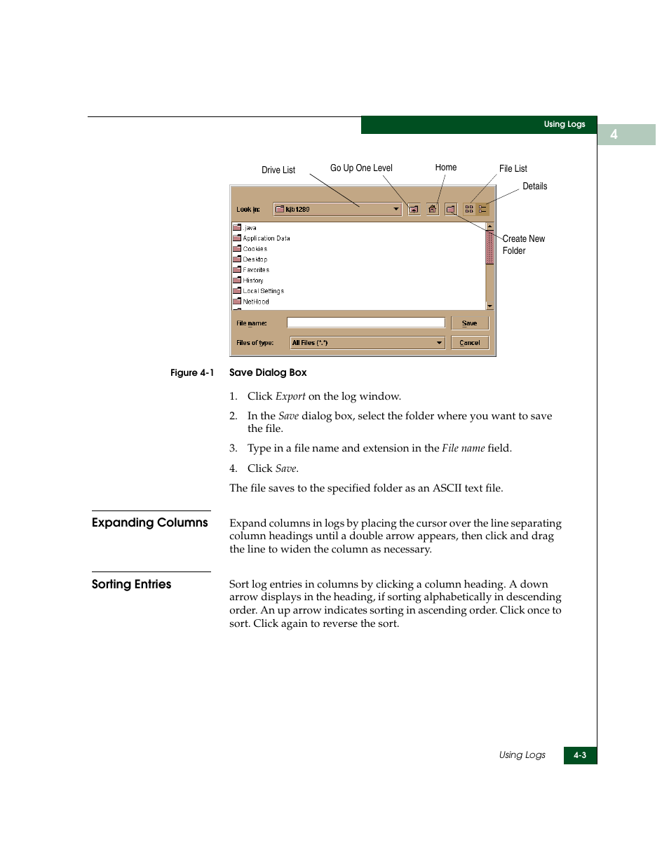 Expanding columns, Sorting entries, Expanding columns -3 sorting entries -3 | Save dialog box -3 | McDATA Sphereon 4500 User Manual | Page 129 / 216
