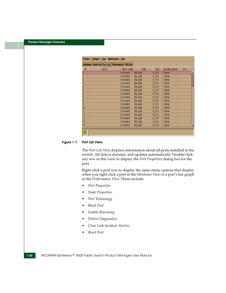 Port list view -26, Figure 1-7 | McDATA Sphereon 4500 User Manual | Page 42 / 216