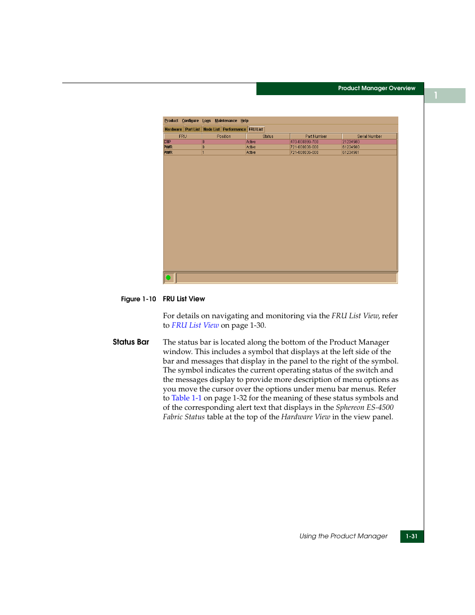 Fru list view -31, Figure 1-10 | McDATA Sphereon 4500 User Manual | Page 47 / 216