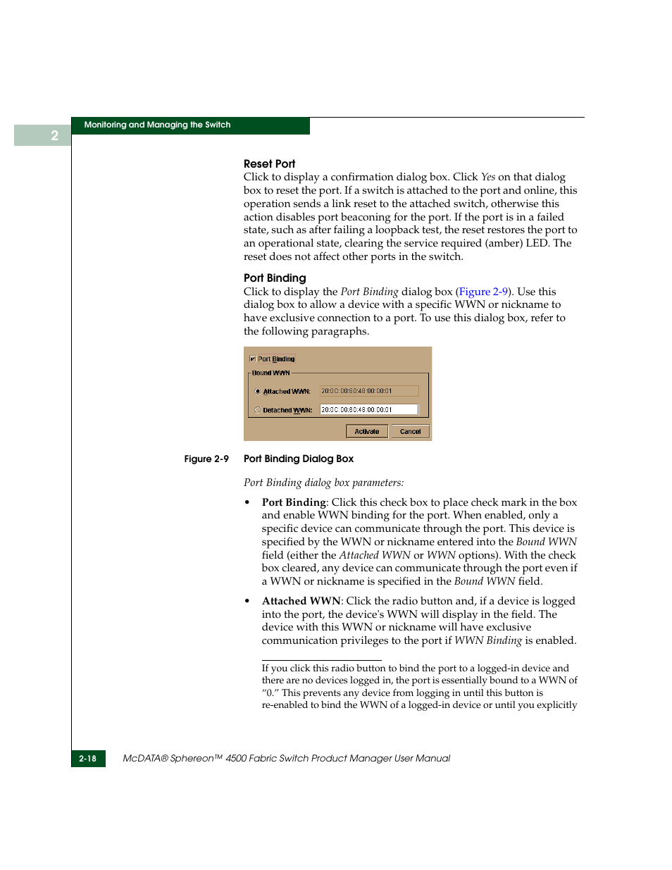 Port binding dialog box -18 | McDATA Sphereon 4500 User Manual | Page 74 / 216