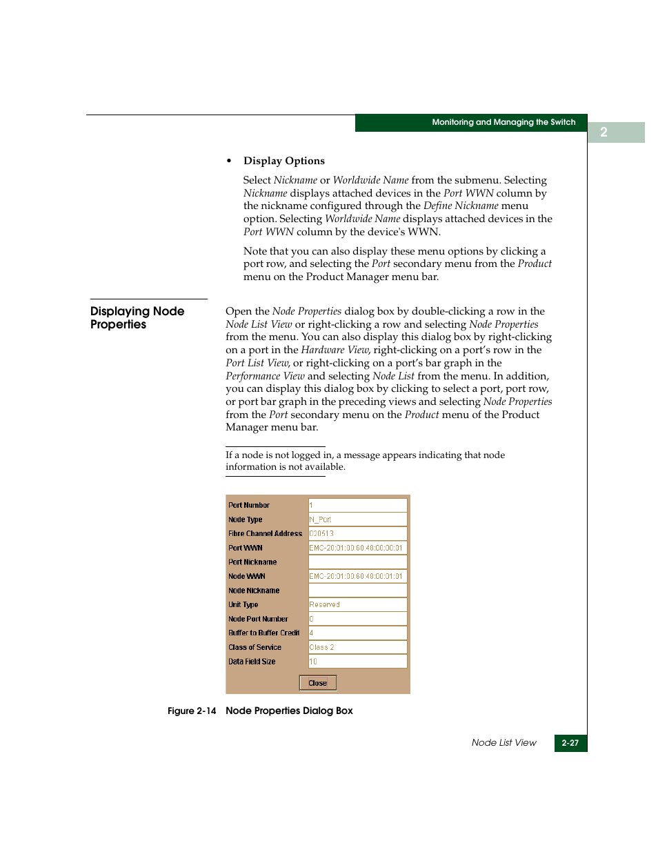 Displaying node properties, Displaying node properties -27, Node properties dialog box -27 | McDATA Sphereon 4500 User Manual | Page 83 / 216