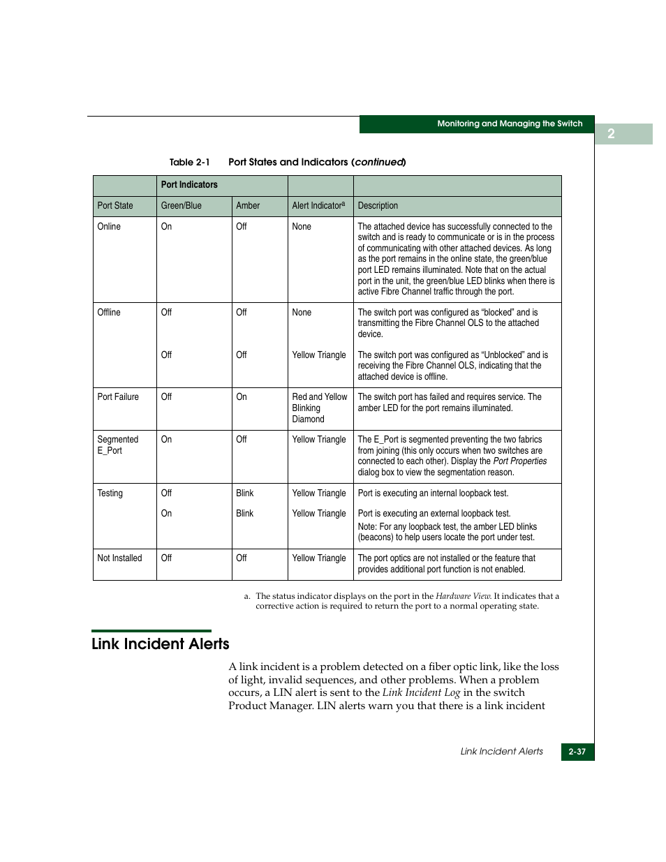 Link incident alerts, Link incident alerts -37 | McDATA Sphereon 4500 User Manual | Page 93 / 216