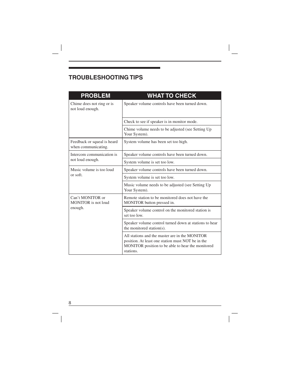 Troubleshooting tips problem what to check | M&S Systems MC111DM User Manual | Page 10 / 12