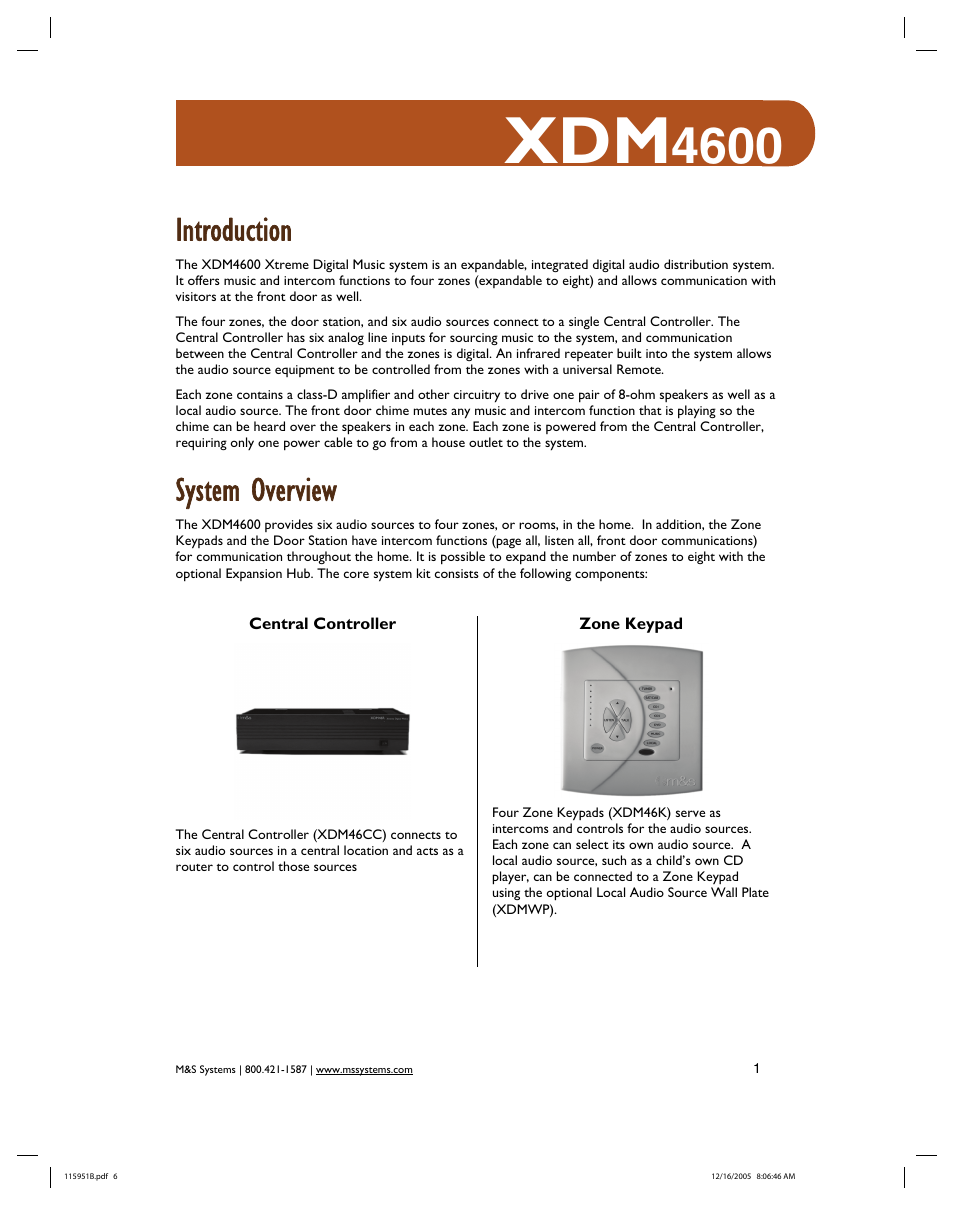 Introduction, System overview | M&S Systems XDM4600 User Manual | Page 6 / 30