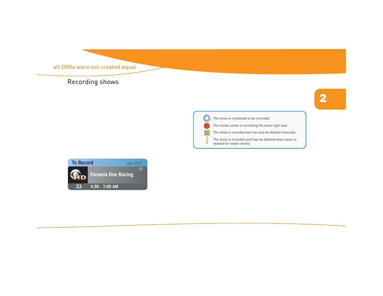 Recording shows, Understanding the program card icons and colors | Moxi Version 4.1 User Manual | Page 22 / 109