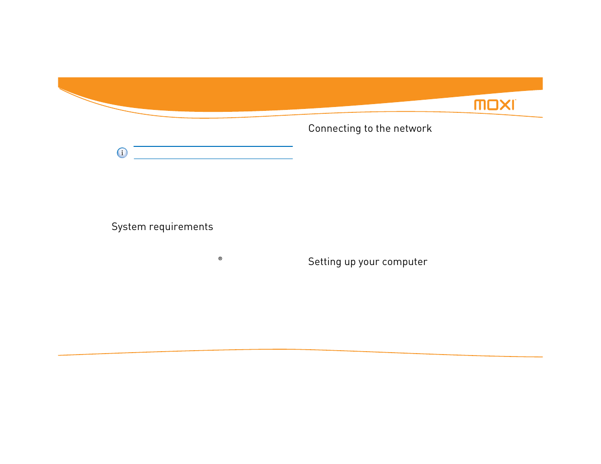 System requirements, Connecting to the network, Setting up your computer | System requirements connecting to the network | Moxi Version 4.1 User Manual | Page 61 / 109