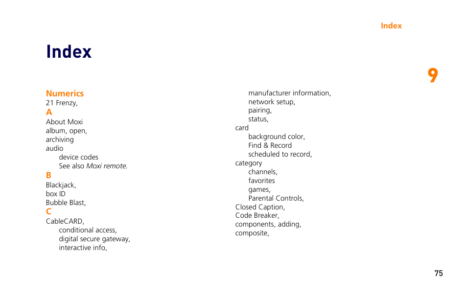 Index | Moxi 3012 User Manual | Page 75 / 82