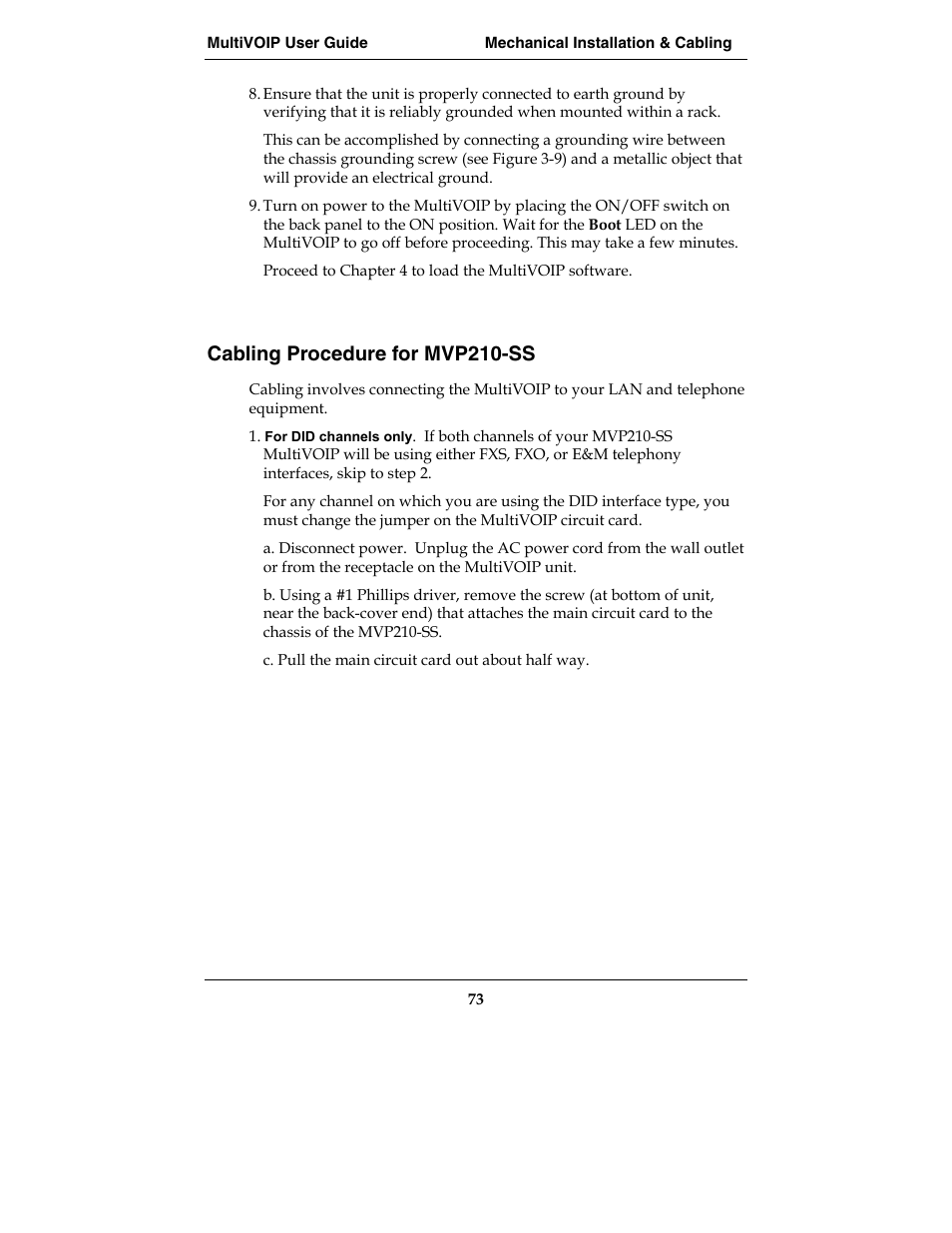 Cabling procedure for mvp210-ss | Multi-Tech Systems MVP210-SS User Manual | Page 73 / 415
