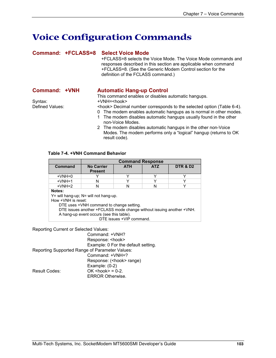 Voice configuration commands | Multi-Tech Systems MT5600SMI-34 User Manual | Page 103 / 134