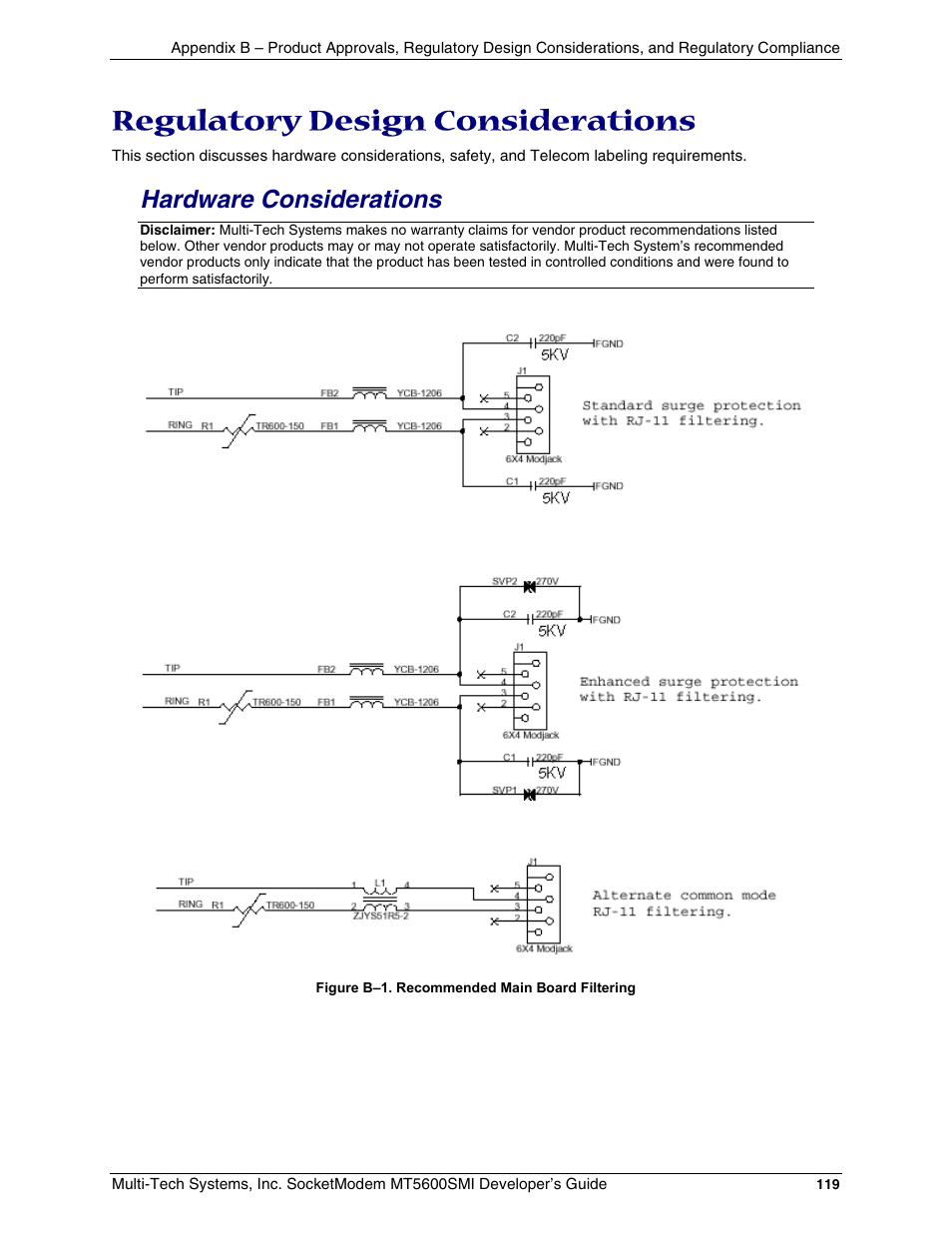 Regulatory design considerations, Hardware considerations | Multi-Tech Systems MT5600SMI-34 User Manual | Page 119 / 134