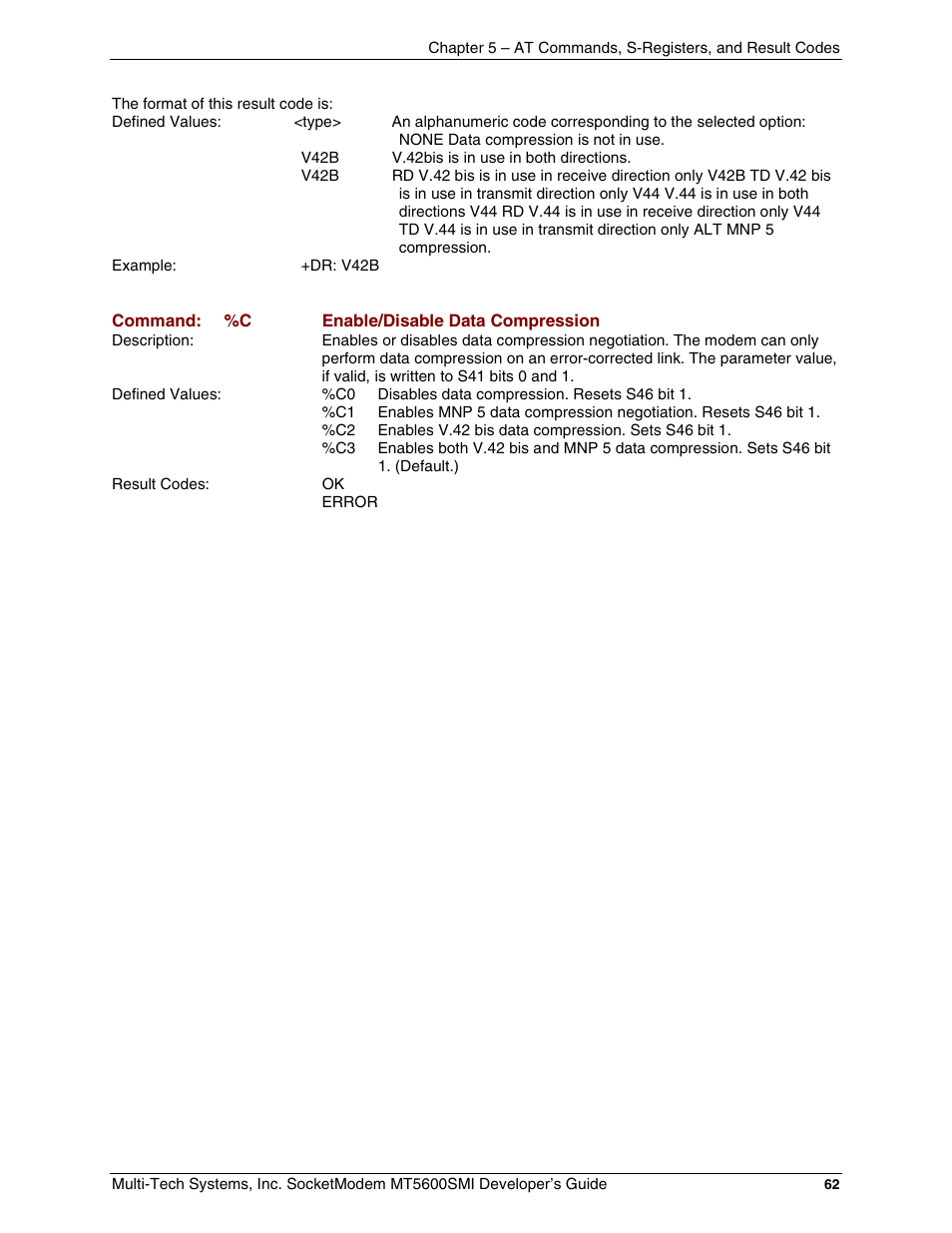 Multi-Tech Systems MT5600SMI-34 User Manual | Page 62 / 134