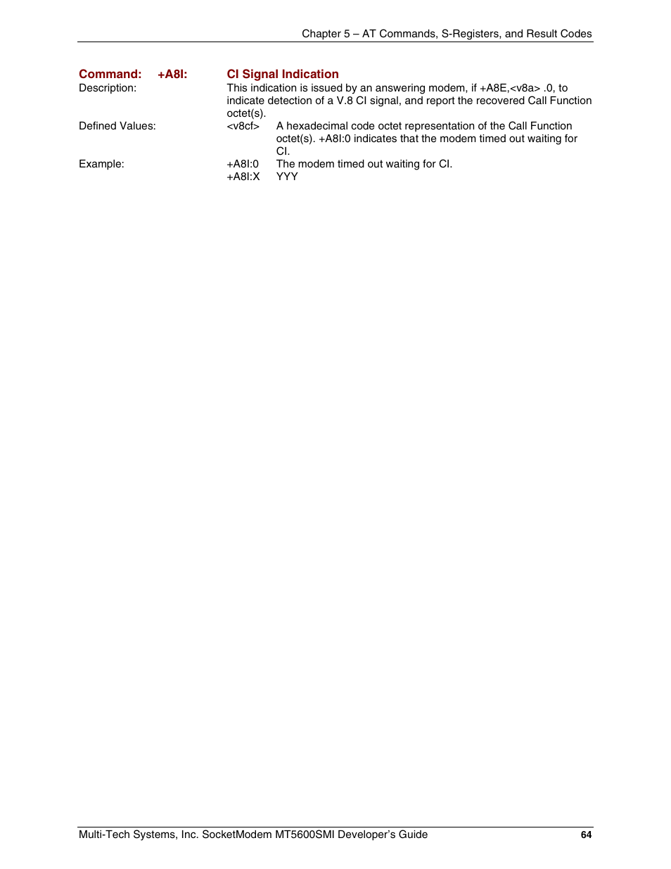 Multi-Tech Systems MT5600SMI-34 User Manual | Page 64 / 134