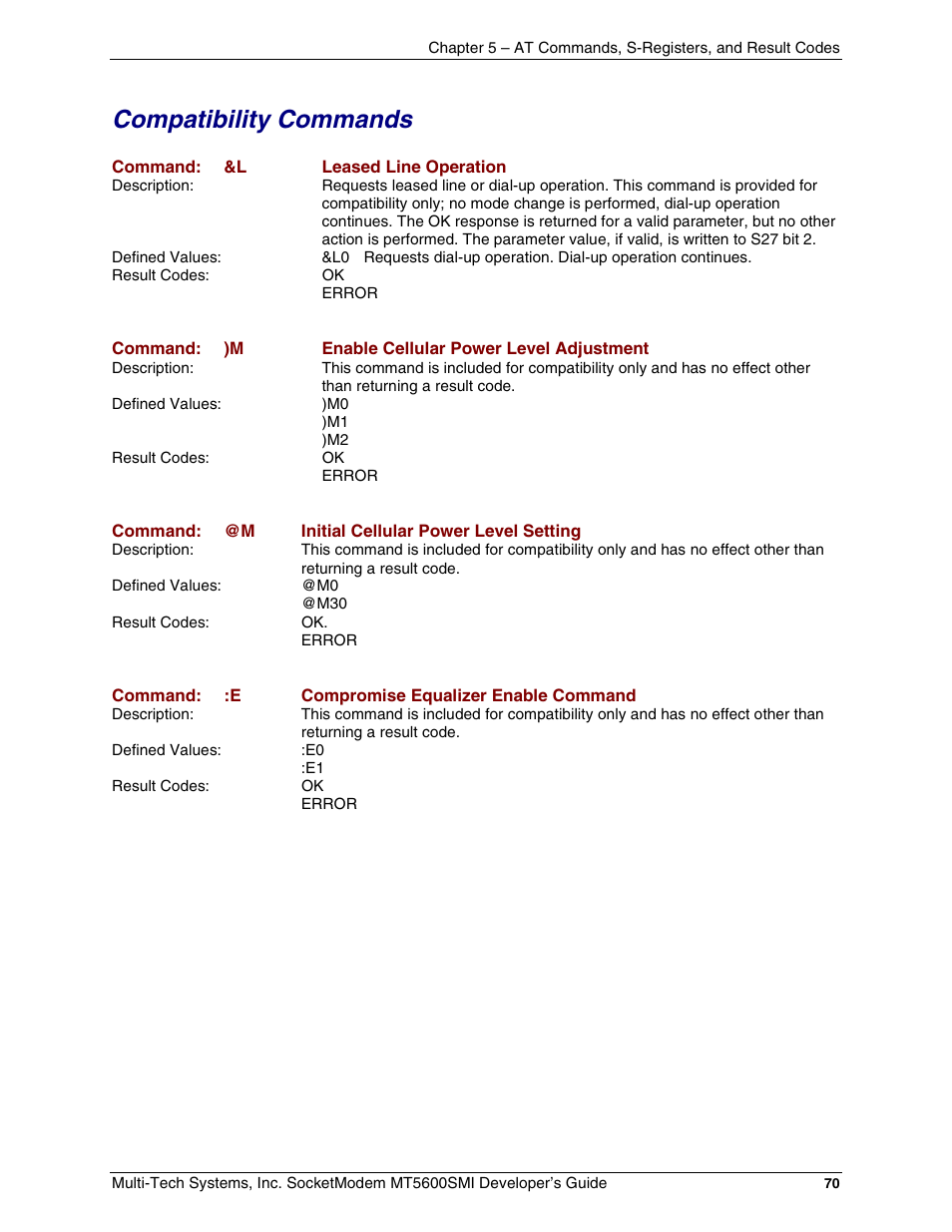 Compatibility commands | Multi-Tech Systems MT5600SMI-34 User Manual | Page 70 / 134