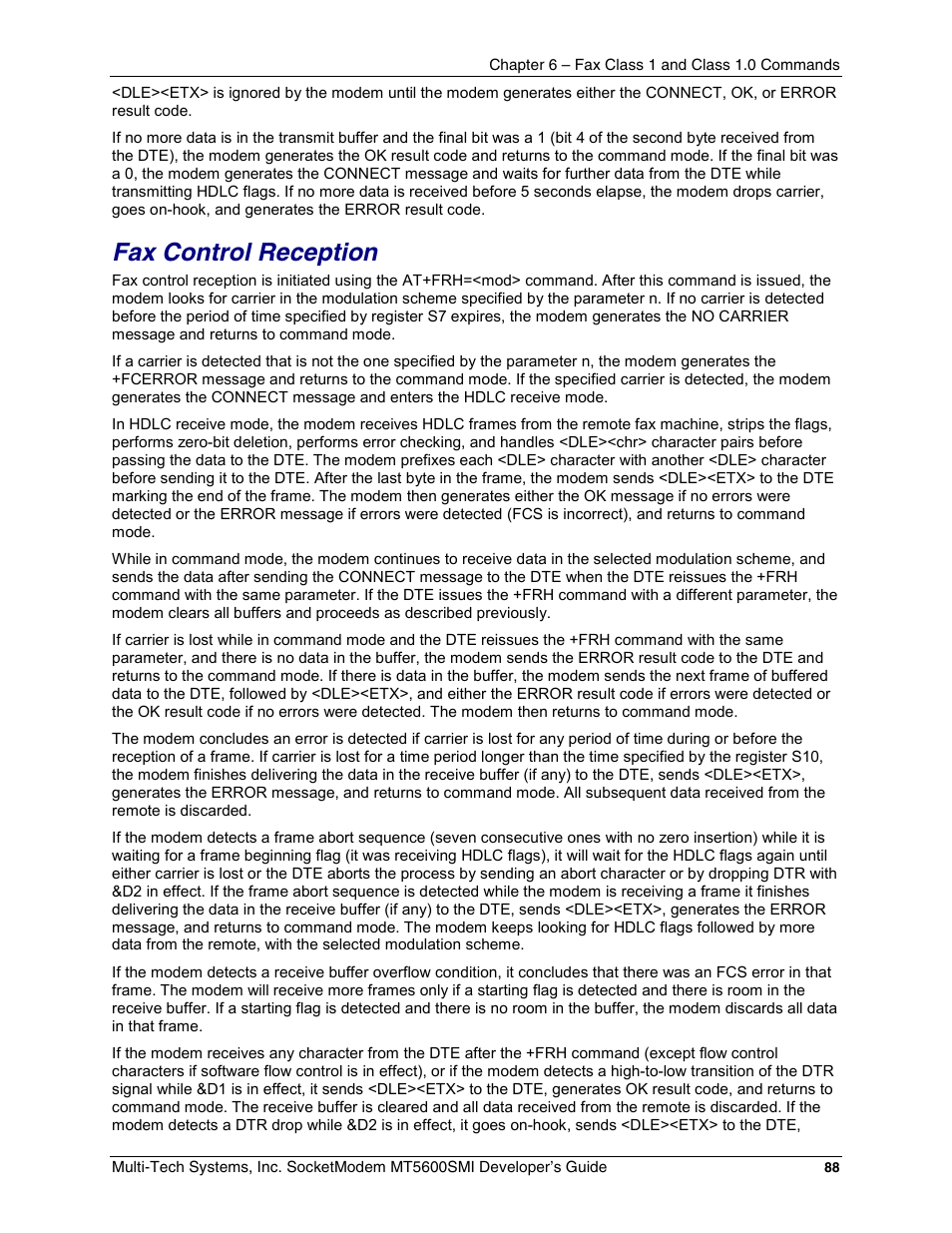 Fax control reception | Multi-Tech Systems MT5600SMI-34 User Manual | Page 88 / 134