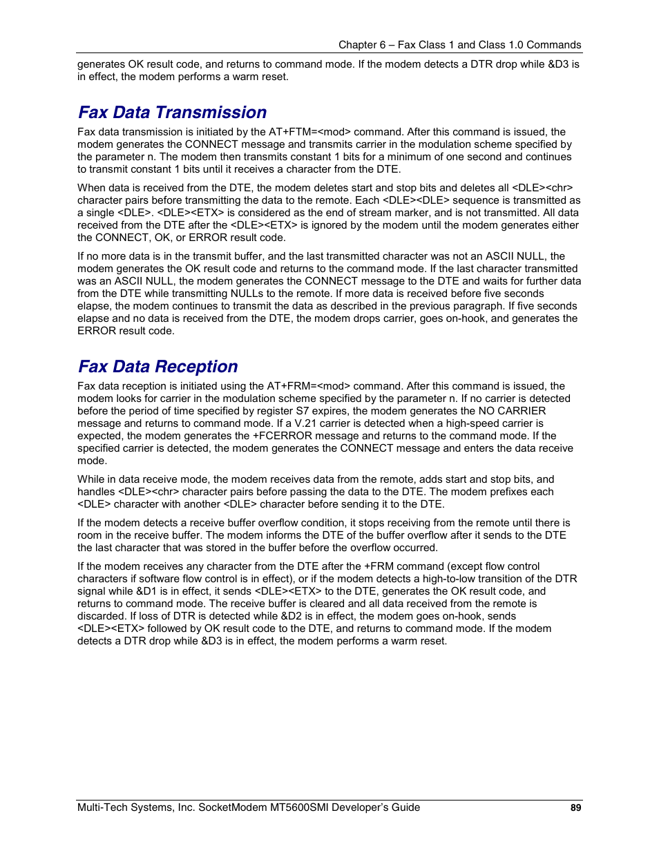 Fax data transmission, Fax data reception, Fax data transmission fax data reception | Multi-Tech Systems MT5600SMI-34 User Manual | Page 89 / 134