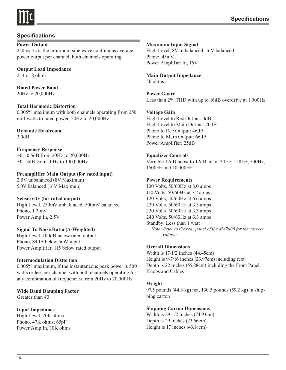 McIntosh MA7000 User Manual | Page 18 / 20