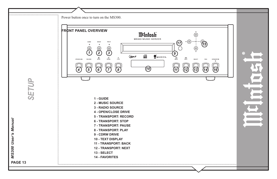 Setup | McIntosh MS300 User Manual | Page 17 / 110