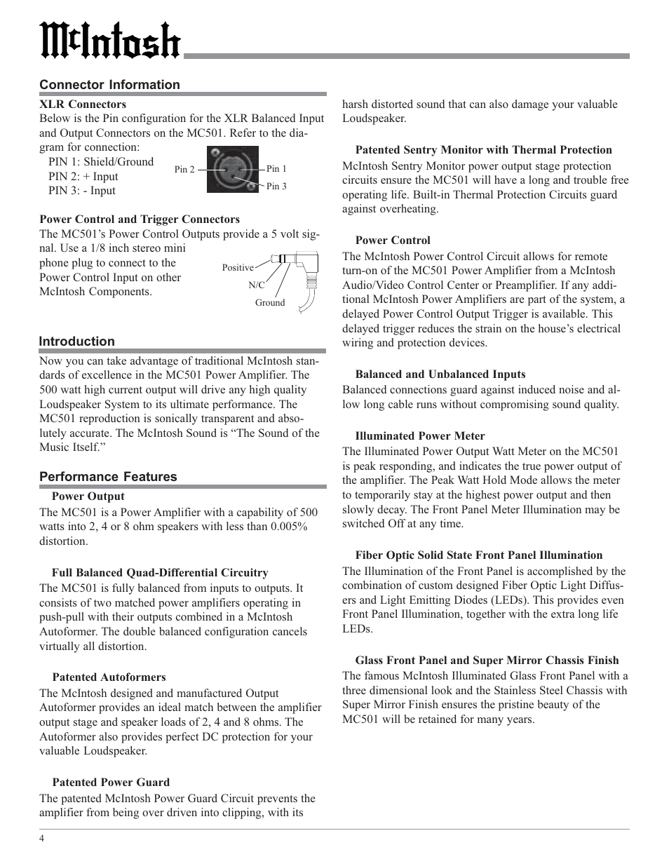 McIntosh MC501 User Manual | Page 4 / 20