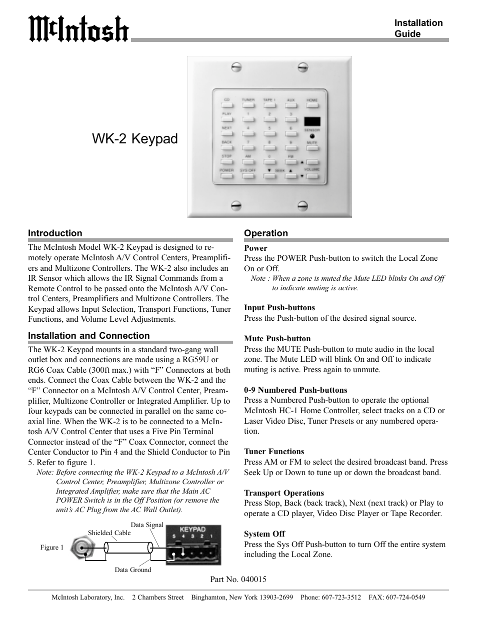 McIntosh WK-2 User Manual | 1 page