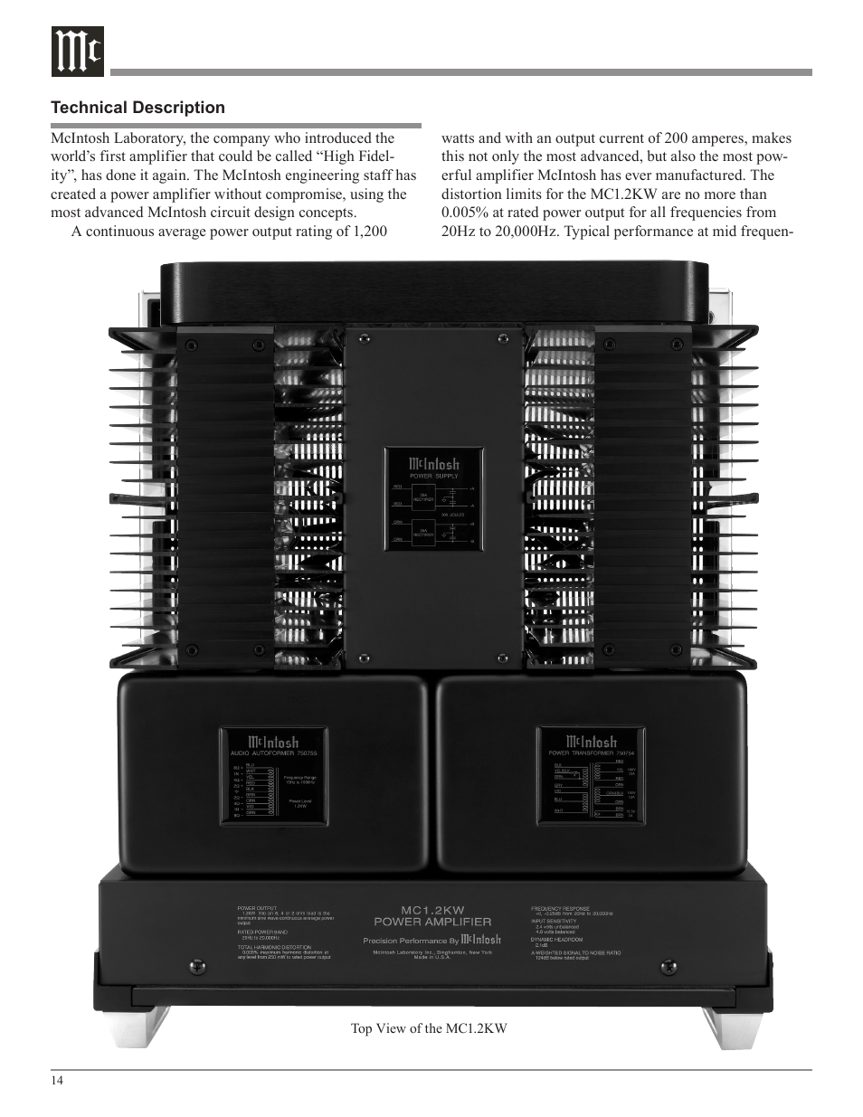 McIntosh MC1.2KW User Manual | Page 14 / 20