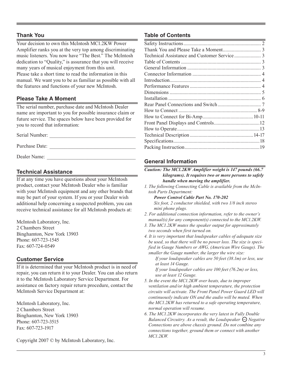 McIntosh MC1.2KW User Manual | Page 3 / 20