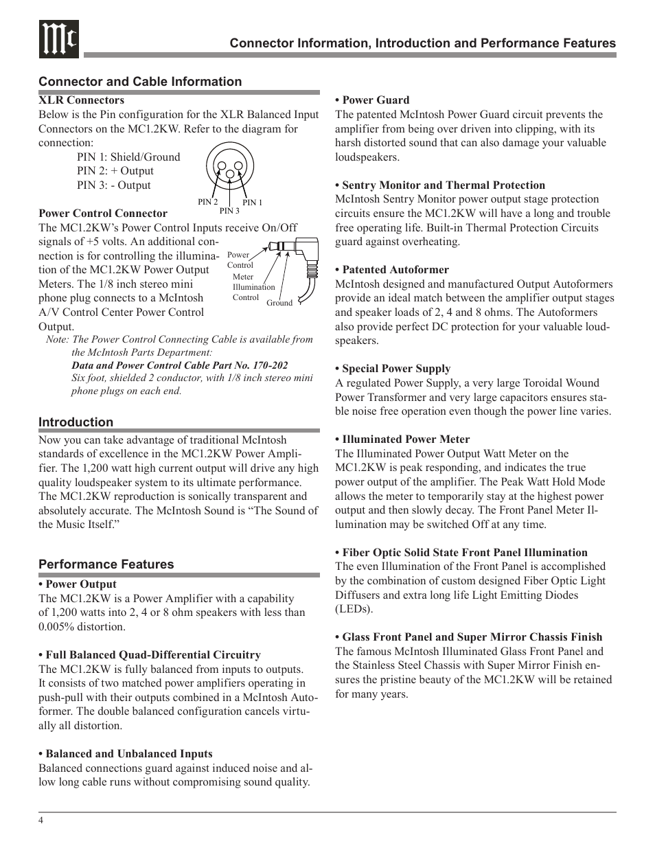 McIntosh MC1.2KW User Manual | Page 4 / 20