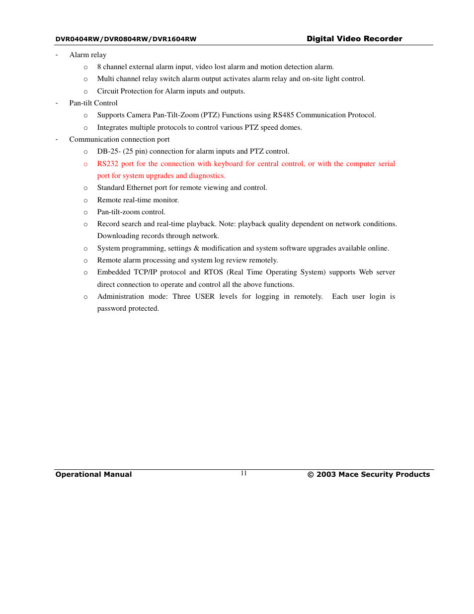 Mace DVR0804RW User Manual | Page 11 / 75