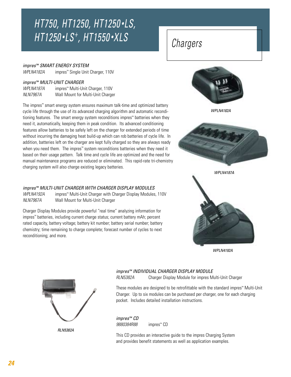 Ls, ht1250, Ht1550, Xls chargers | Motorola HT750 User Manual | Page 24 / 30