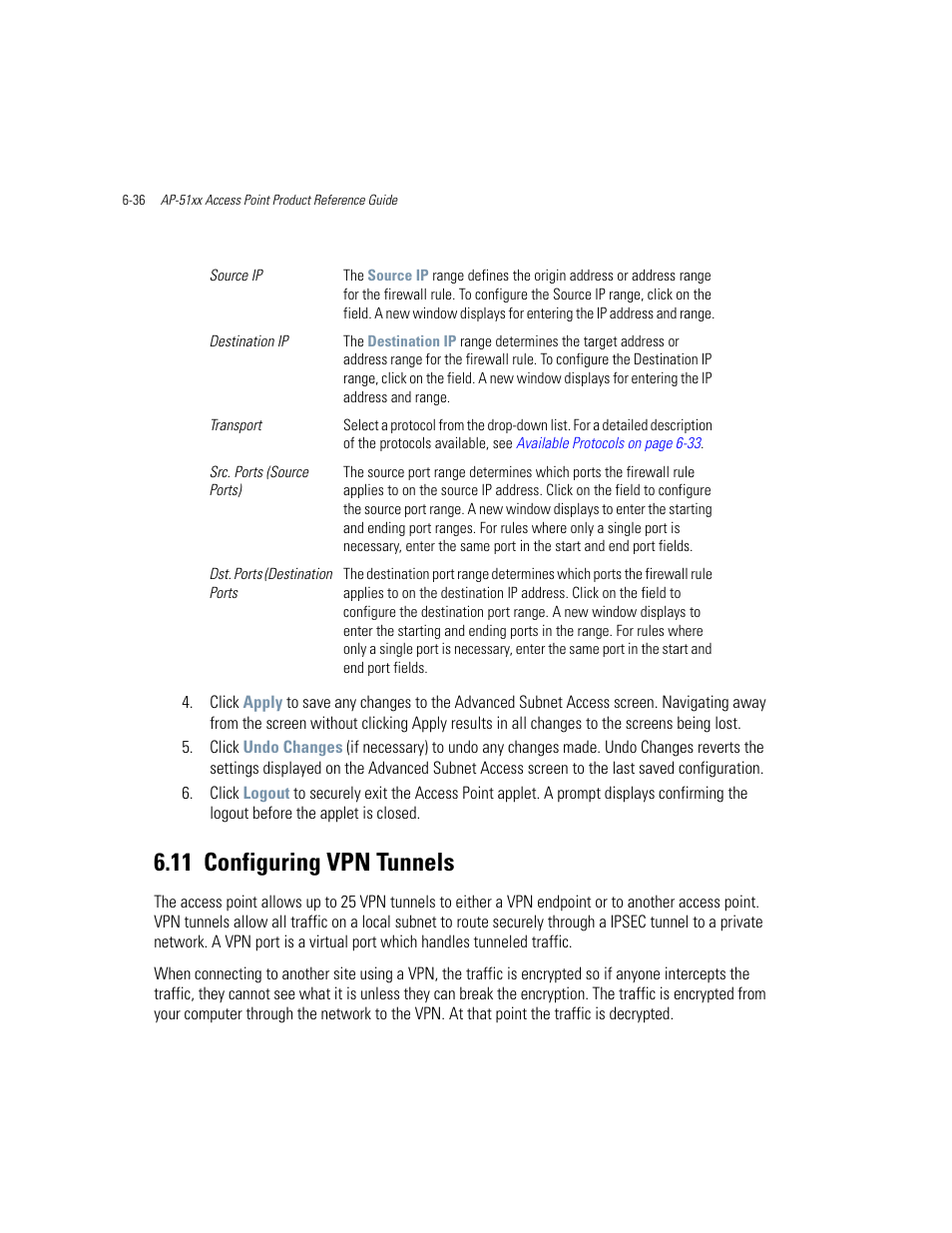 11 configuring vpn tunnels, Configuring vpn tunnels -36 | Motorola AP-51XX User Manual | Page 254 / 698