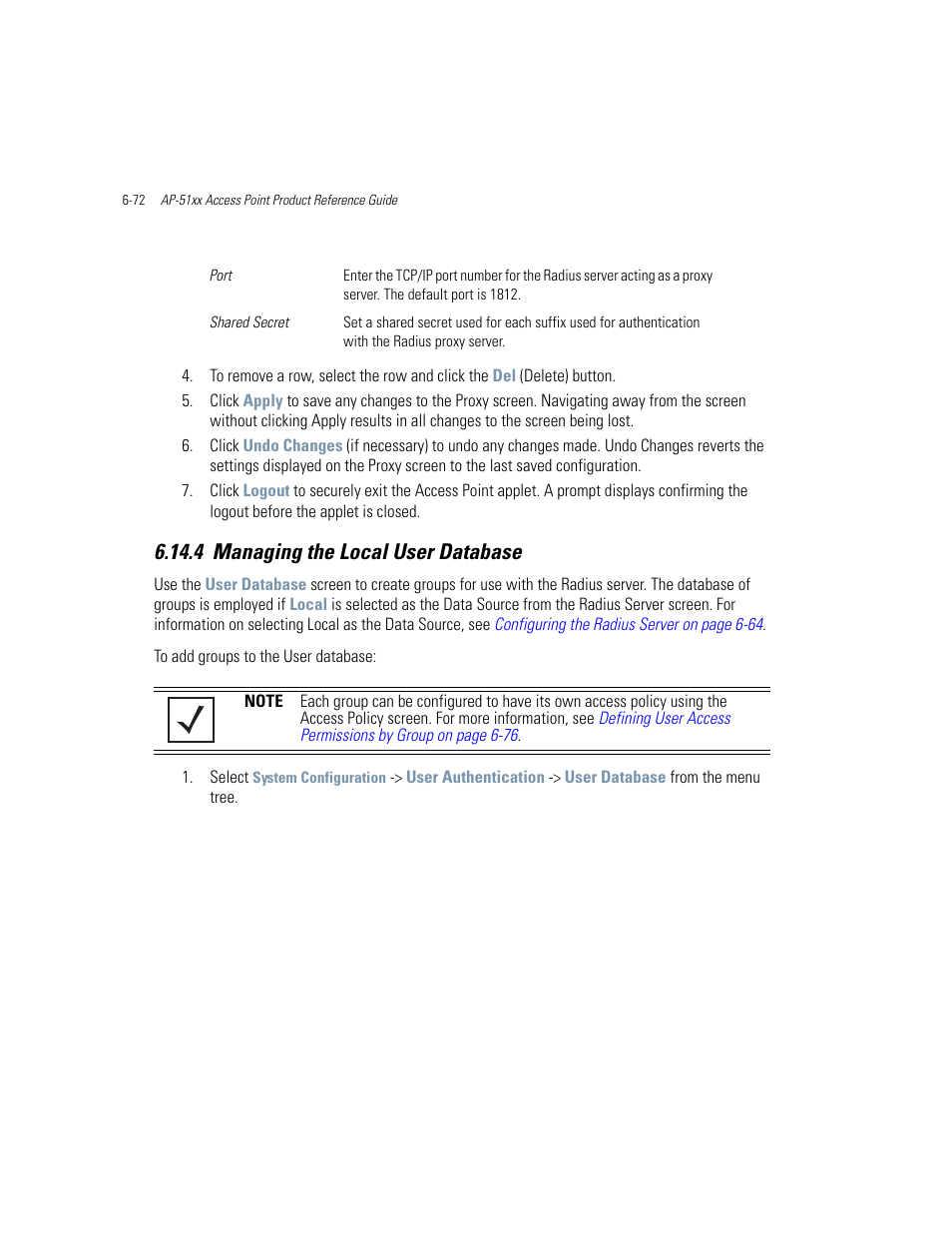 4 managing the local user database, Managing the local user database -72 | Motorola AP-51XX User Manual | Page 290 / 698