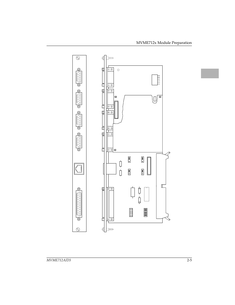 Figure 2-4. mvme712am header locations, Mvme712am header locations 2-5, Figure 2-4 | Mvme712x module preparation | Motorola MVME712B User Manual | Page 20 / 74