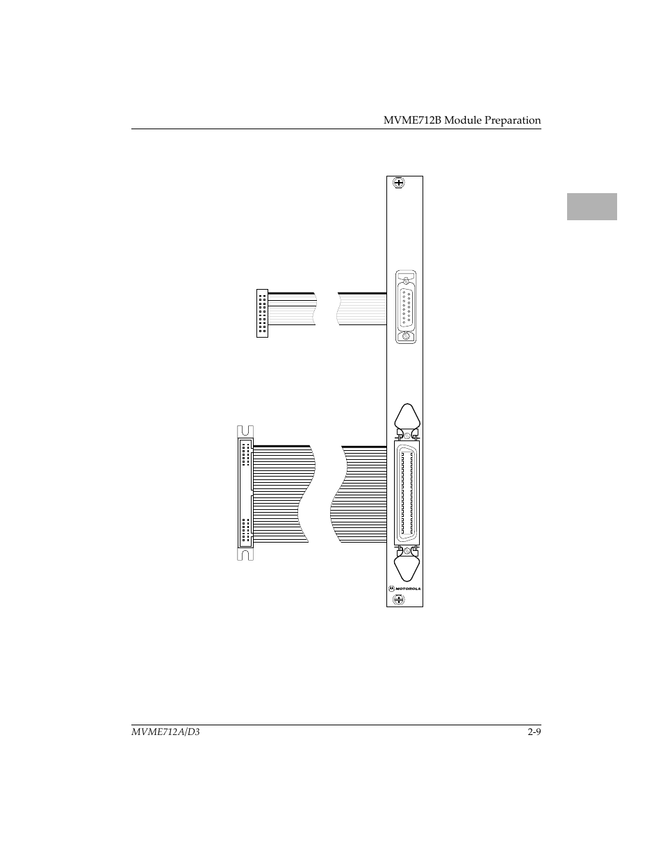 Figure 2-5. mvme712b connector locations, Mvme712b connector locations 2-9, Mvme712b module preparation | Motorola MVME712B User Manual | Page 24 / 74