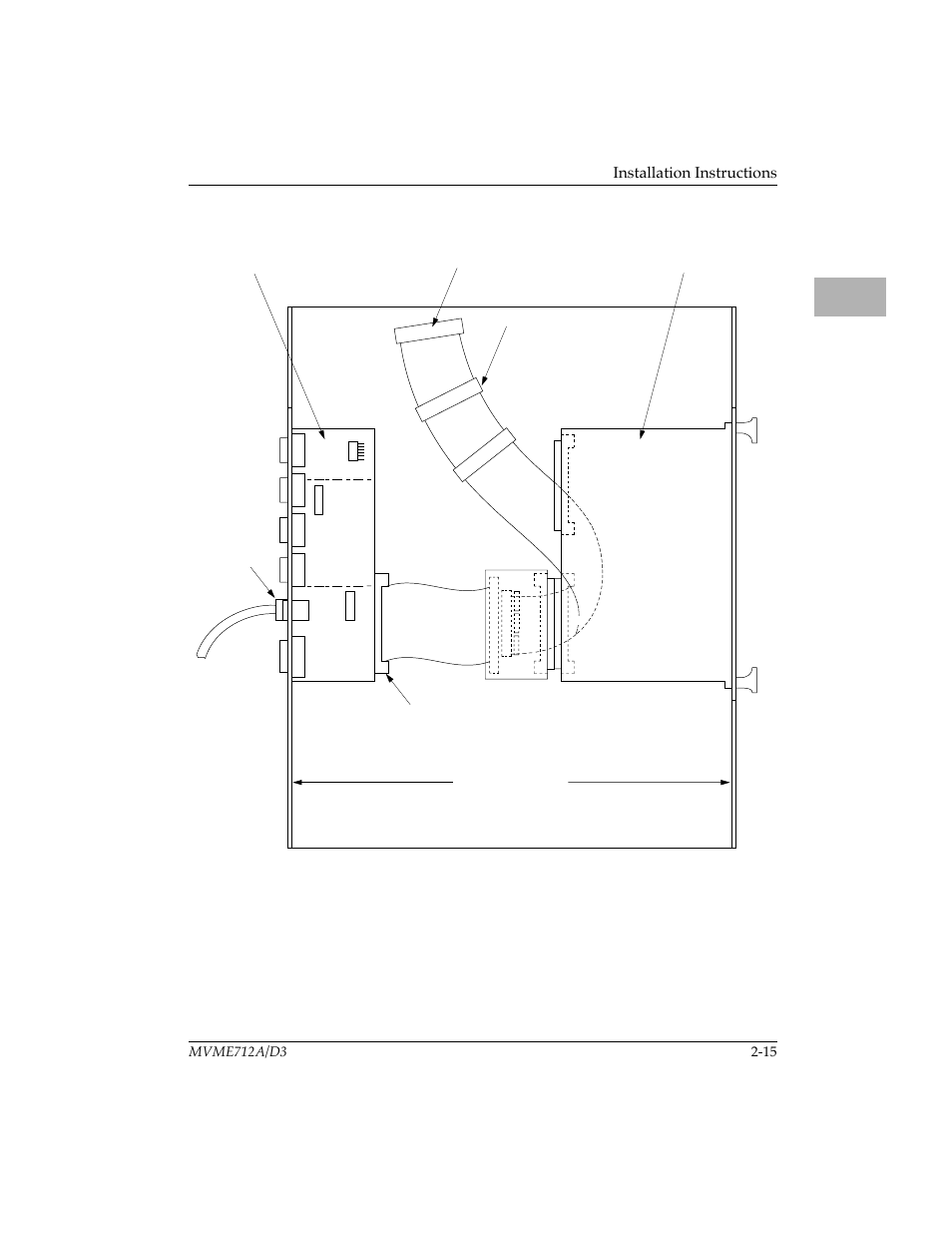 Figure 2-8. internal scsi and modem connections, Internal scsi and modem connections 2-15, Figure 2-8 | E to orient cable pin 1 with connector pin 1. see, Installation instructions | Motorola MVME712B User Manual | Page 30 / 74