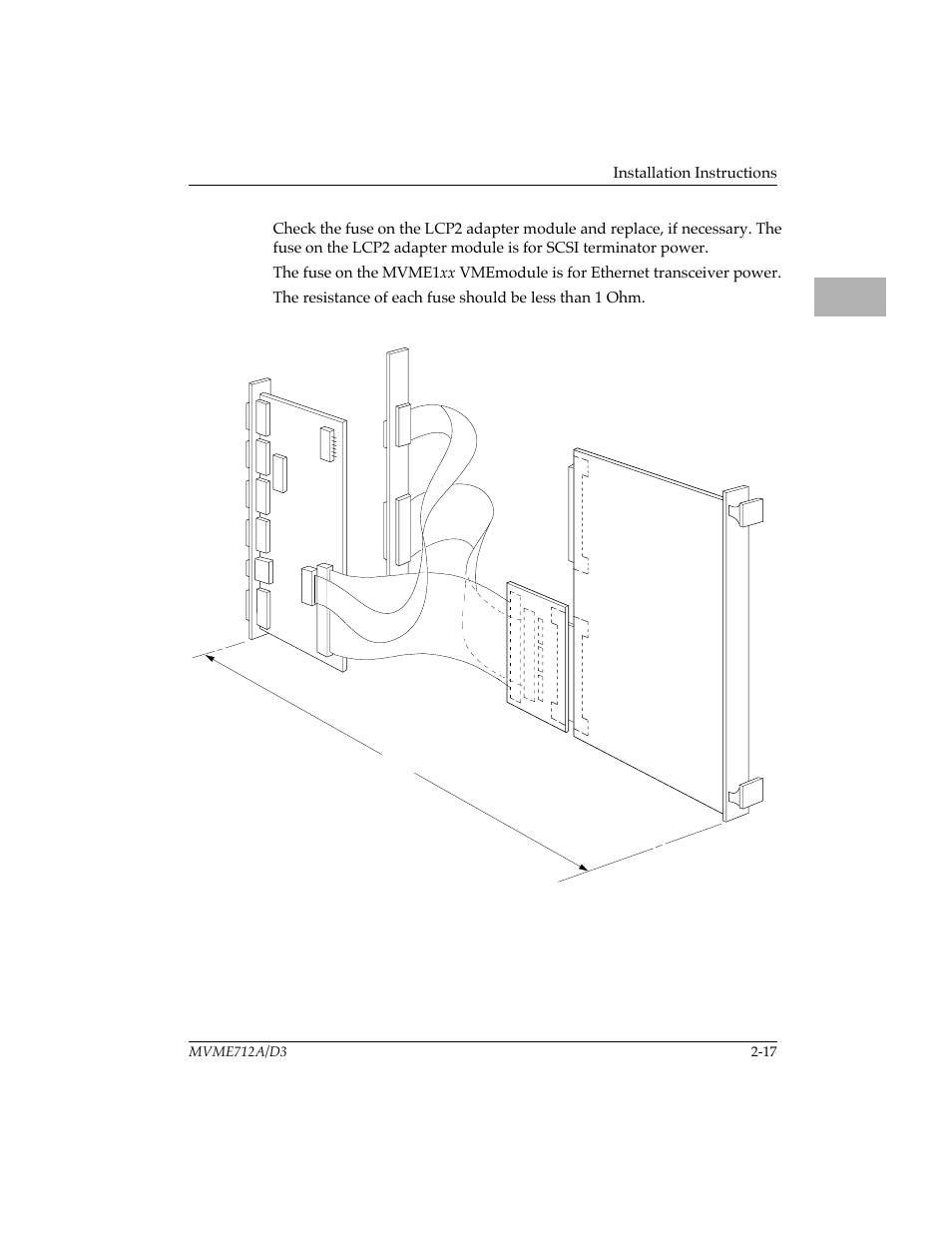 Figure 2-9. mvme712b external scsi connections, Mvme712b external scsi connections 2-17, Installation instructions | Motorola MVME712B User Manual | Page 32 / 74