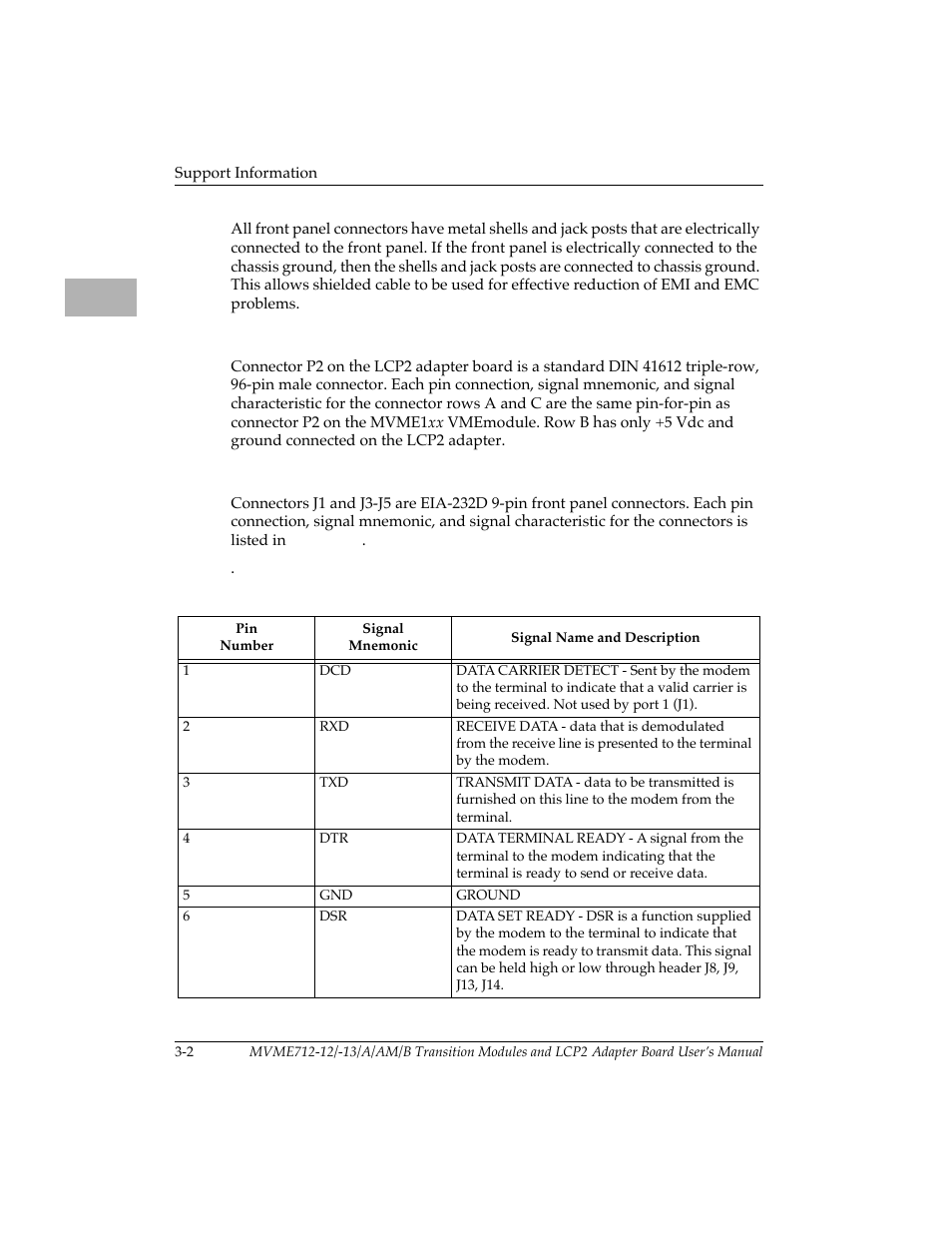 Connector p2 interconnect signals (lcp2 adapter), Connectors j1, j3-j5 interconnect signals (mvme712, Table 3-3. connectors j1, j3-j5 interconnect signa | Motorola MVME712B User Manual | Page 35 / 74