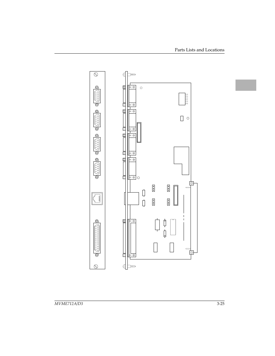Figure 3-1. mvme712-12 parts location drawing (pri, Primary side, Figure 3-1 | Parts lists and locations | Motorola MVME712B User Manual | Page 58 / 74