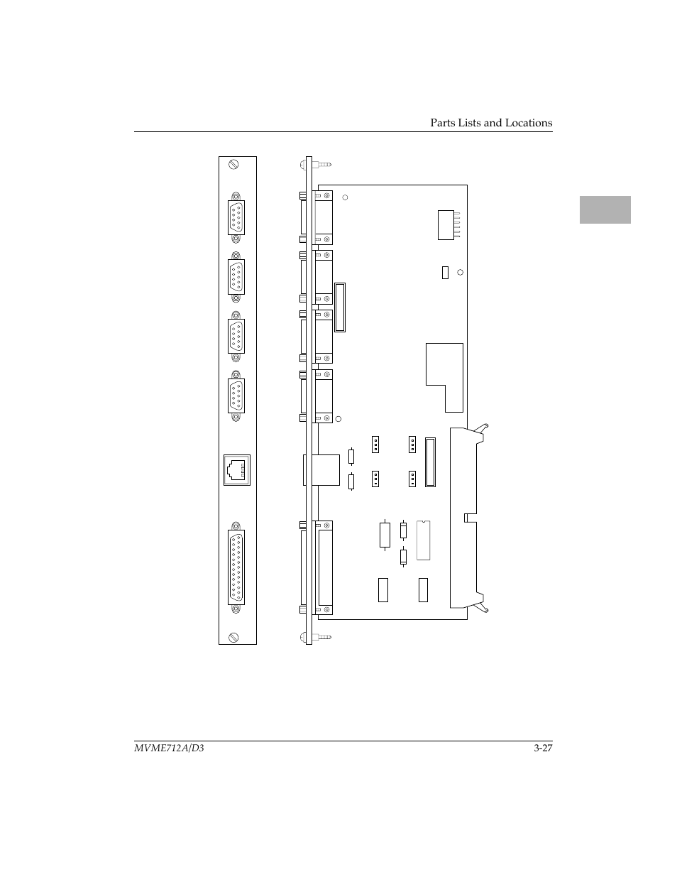 Figure 3-3. mvme712a parts location drawing (prima, Primary side, Figure 3-3 | Parts lists and locations | Motorola MVME712B User Manual | Page 60 / 74