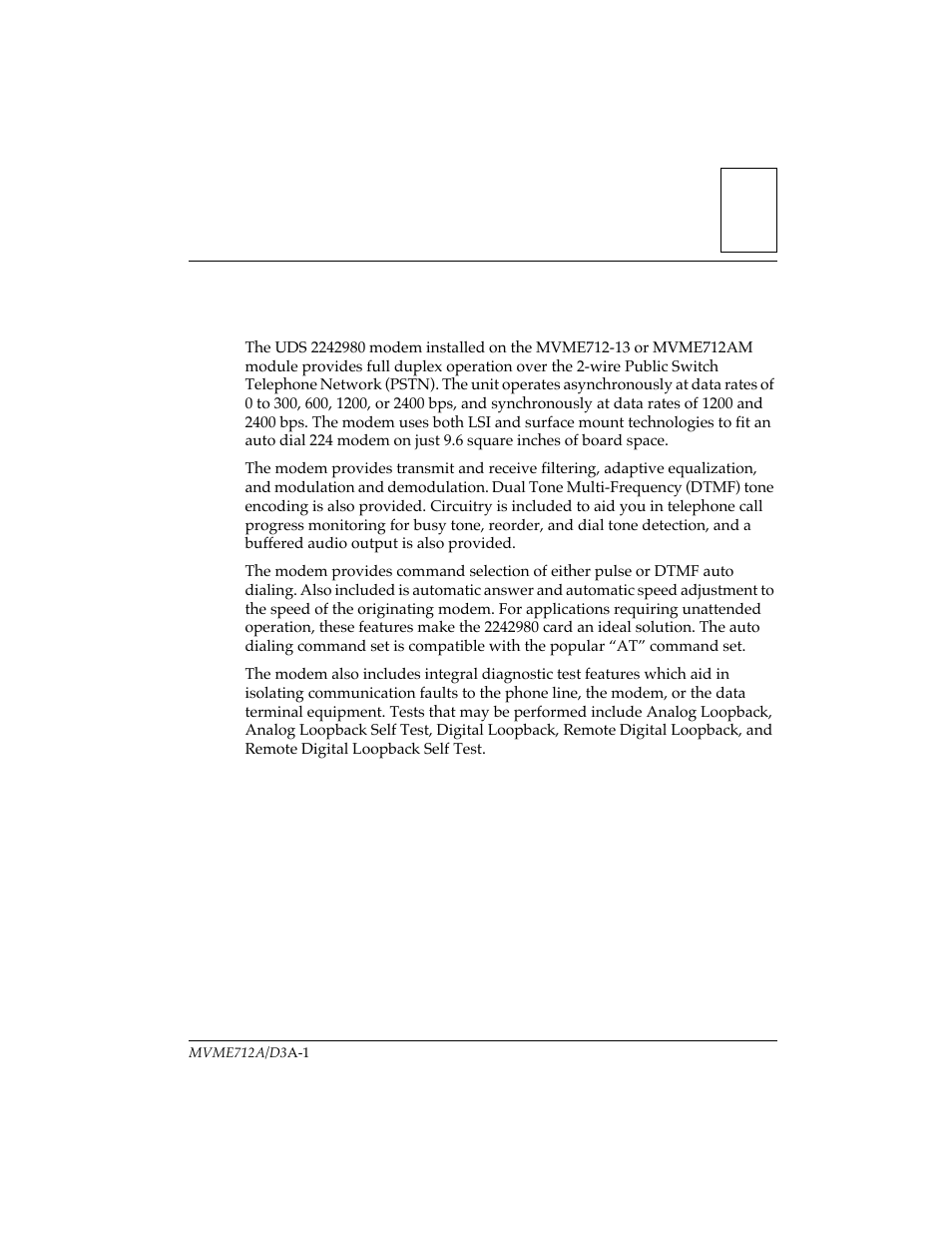 Modem, General description, General description a-1 | Motorola MVME712B User Manual | Page 68 / 74